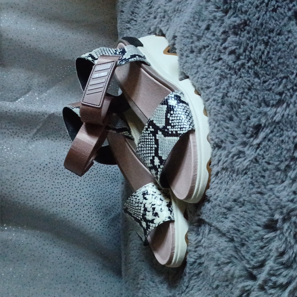 Sorel Snake-Print Sandals with Pink Straps and White Platform